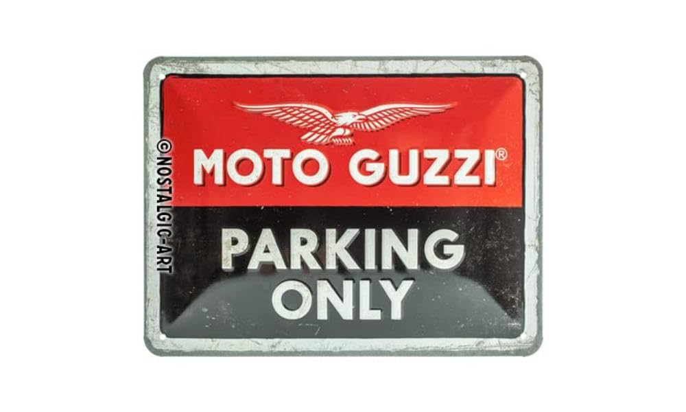 Nostalgic-Art Retro Tin Sign 15 x 20 cm Moto Guzzi - Parking Only - Gift Idea for Bikers Metal Vintage Design
