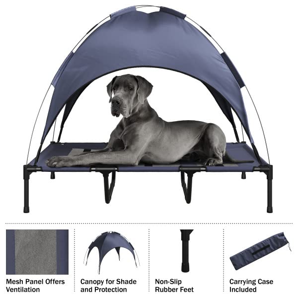 PETMAKER Elevated Dog Bed with Canopy 48x36Inch Portable Pet Bed