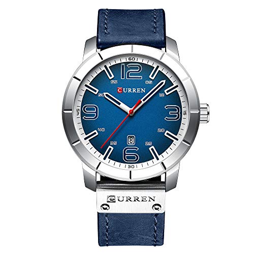 CURREN Reloj de pulsera para hombre, cuarzo, piel, diario, impermeable, esfera redonda