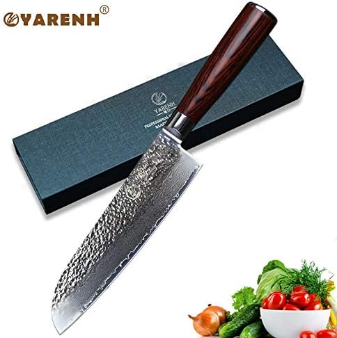 Best Quality - Kitchen Knives - 7" santoku knife damascus steel japanese chef knives Color wood handle best kitchen knives Fillet Knives - by HIHI - 1 PCs