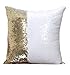 Reversible Sequin Mermaid Glitter Sofa Cushion Cover Pillow (White and Gold)