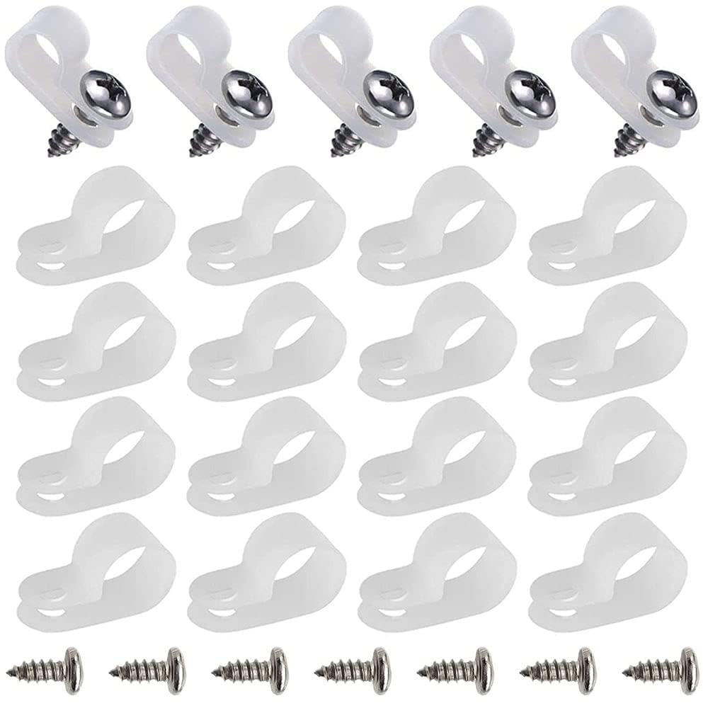 100 Pack R-Type Cable Clips Rope Light Mounting Clip with Stainless Steel Screws for Indoor Outdoor Electrical Wire Cord Rope Light Mounting (1/4 Inch)