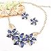 Zjzhao shop Fashion Women Crystal Flower Statement Gold Plated Necklace Earrings Jewelry Set (Blue)