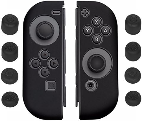 Switch Joy Con Grip Gel Guards, CXZing Black Silicone Gel Protector Skin Case Cover with 8 Thumb Stick Caps for Nintendo Switch Joy Con Controller
