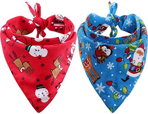KZHAREEN 2 Pack Christmas Dog Bandana Reversible Triangle Bibs Scarf Accessories for Dogs Cats Pets Animals
