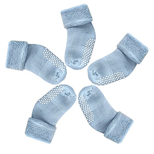 VWU Baby Solid Color Cuff Socks Thick Cotton Anti Slip Socks 1-3Y