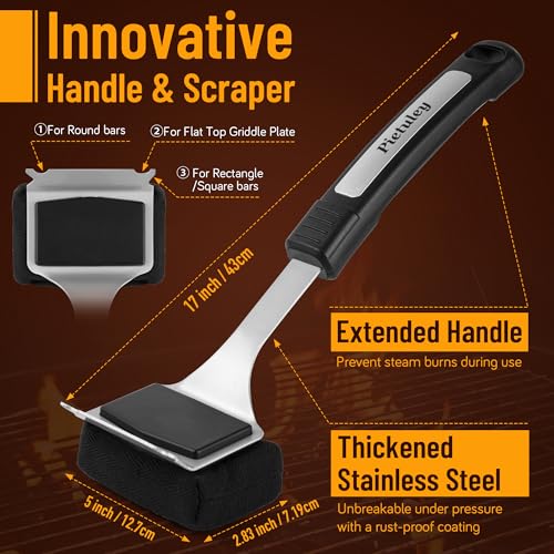 Pietuley Cepillo Barbacoa sin Cerdas con Inoxidable Raspador, Seguro Accesorios Barbacoa de Carbón Carbon BBQ Accessories, Churrasco Utensilios Barbecue Cepillo de Limpieza Gas Parrilla Oven Cleaner
