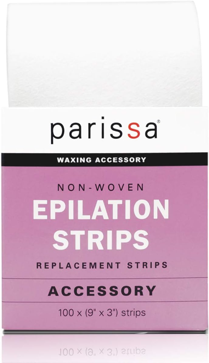 Parissa Epilation (Waxing) Non-Woven Cloth Strips, Replacement Strips for use with Hair Removal Liquid Wax, 100 x Large Size Strips 9'' x 3''