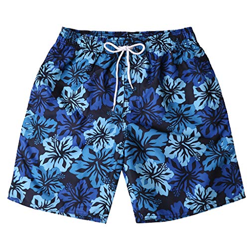 Men Swim Trunks, JOYFEEL Print Quick Dry Casual Elastic Waist Beach Shorts Surfing Running Active Watershort Pockets Blue
