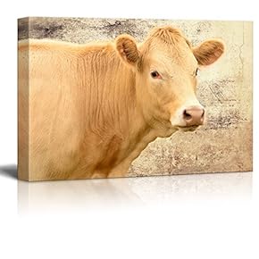 Canvas Print Wall Art - Yellow Cattle on Rustic Abstract Background - Gallery Wrap Modern Home Art | Ready to Hang - 12x18 inches