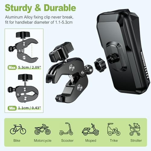 BTNEEU Waterproof Motorcycle Mobile Phone Holder Anti-Vibration Mobile Phone Holder for Scooter with Touch Screen 360° Rotation for 4.7-7.0 Inch Smartphone