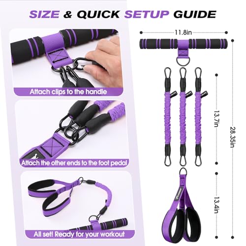WOQQW Multifunction Pedal Resistance Band with Handle, Upgraded 3 Tube Adjustable Foot Resistance Bands for for Core, Arm, Legs, Body Puller Trainer - Sit Up Exercise Equipment for Women Men