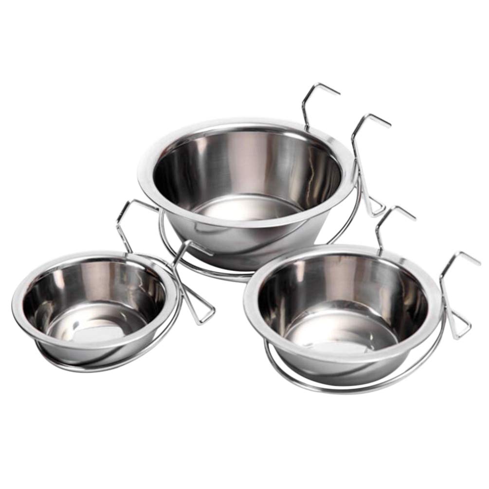 POPETPOP Dog Kennel Feeder-3 PCs Stainless Steel Coop Cups Crate Water Bowl for Dogs,Cats,Rabbits-Small,Medium,Large Size