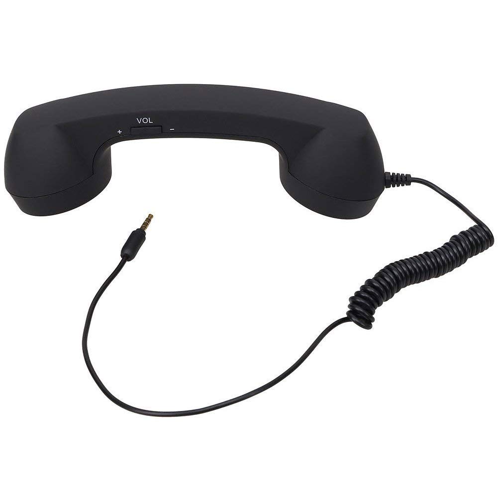 Heylas Retro Wired Telephone Handset Speaker Handset Microphone Headset for Smartphones and Mobile Phones Tablet PC, Black