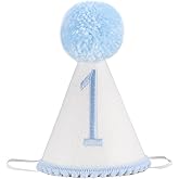 Kaniwati Baby 1st Birthday Party Crown, Pink 1st Birthday Embroidered Party Hat, Blue One Party Hat For Boys/Girls (BULE-1ST-CXMZ)