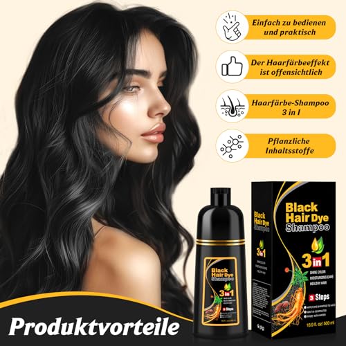Black Hair Dye Shampoo for Grey Hair, Instant Hair Colour Shampoo for Men and Women, Black Hair Dye Shampoo 3 in 1, Hair Colour, 500 ml