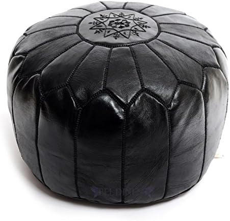 La Bohemia Beautiful Handmade Real Leather Footstool from Marrakech Colour Black with Black Stitching Delivered Unstuffed