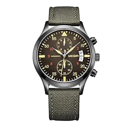 Bernsuisse MEGIR Japanese Quartz Chronograph Luminous Canvas Band Wrist Watch for Men 2021 - Army Green
