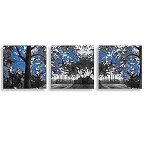 3 Panel Abstract Blue Forest Pictures Home Wall...