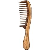 Louise Maelys Wooden Wide Tooth Hair Comb for Curly Detangling Sandalwood | Anti Static Smooth Teeth Reduce Snagging Breakage Scalp Massage Travel Friendly Size Grooming Gentle Hair Care Tool