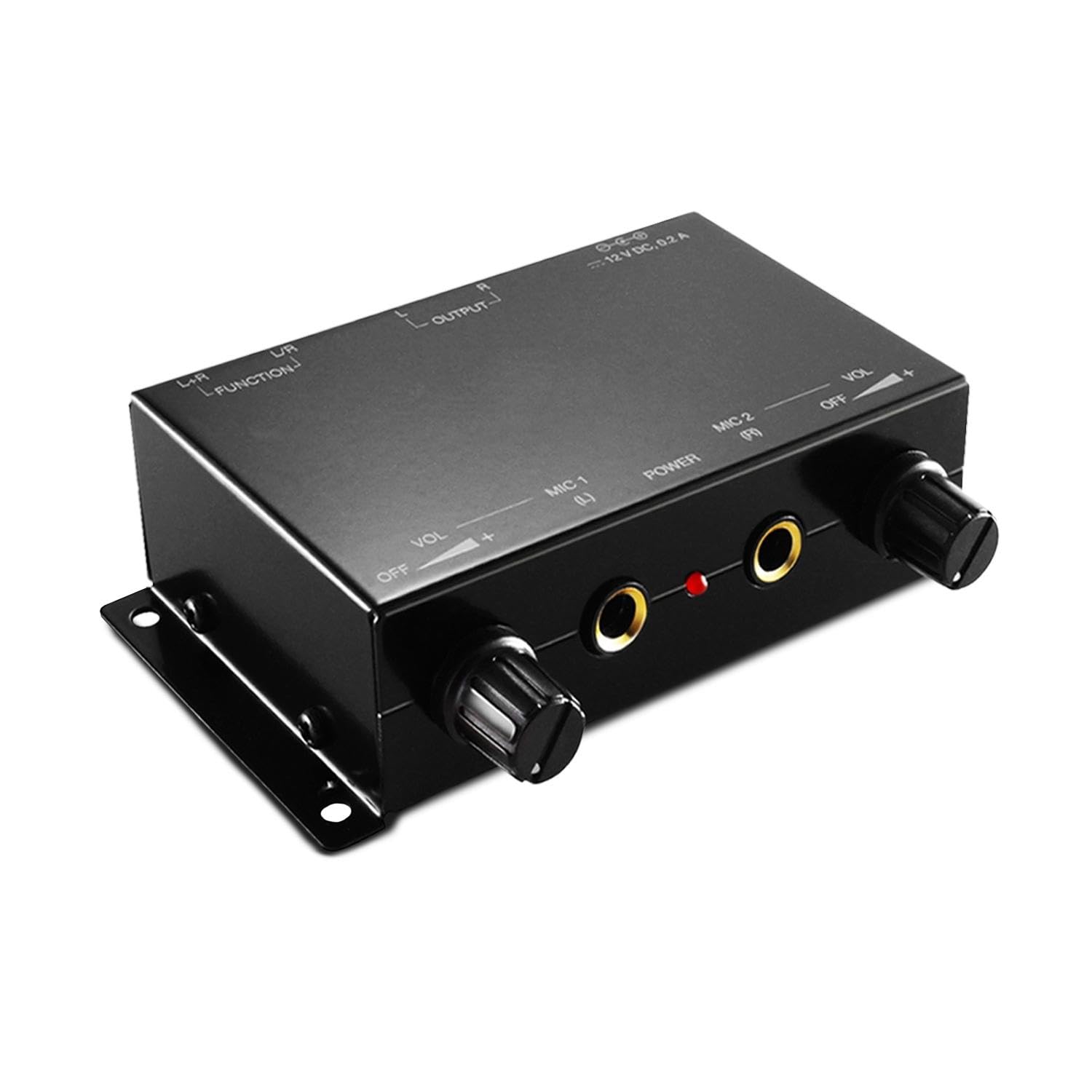 TNP 2 Channel Microphone Mini Audio Stereo Mixer - Dual 1/4" 6.35mm Mic Input Port to RCA Stereo Output Portable Compact Preamp for Streamer Podcaster DJ