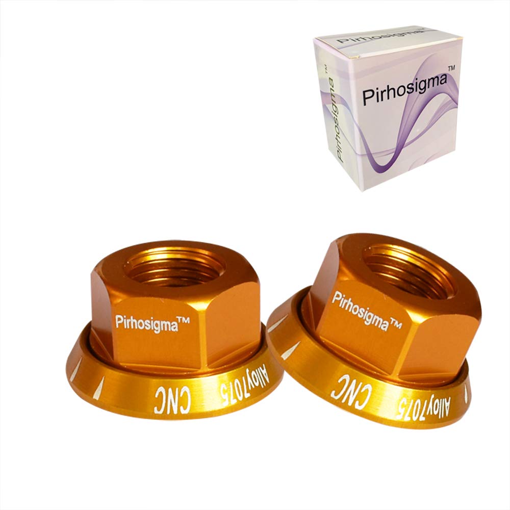 Pirhosigma Golden 2 x M10 Bike Wheel Hub Axle Nuts 7075 Aluminum Bicycle Chromed Skewer Bolt Screw Nut Road MTB Replacement