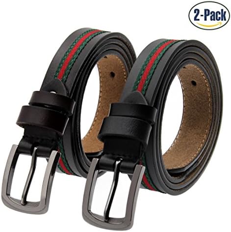 Set of 2 Women's Fashion Genuine Cowhide Leather Belt Vintage Casual Belts for Jeans Shorts Pants Summer Dress for Women With Alloy Pin Buckle By ANDY GRADE (Style B)