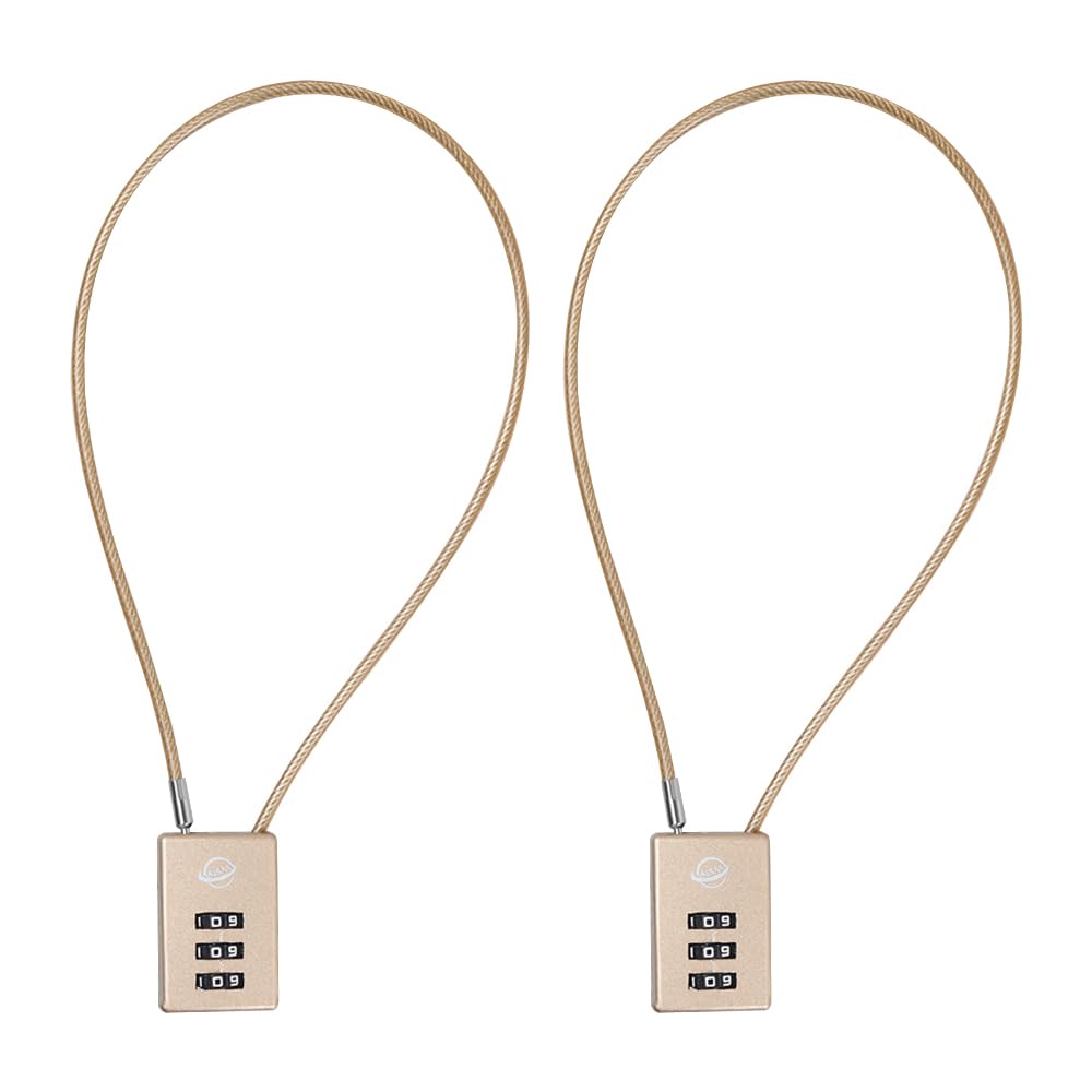 SISAV 3 Digit Cable Combination Lock 16 inches Cable for School Gym Locker,Filing Cabinets,Helmet,Toolbox,Luggage Suitcase,knapsack,Gold 2Pack