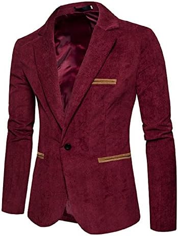 Hanmor [Upgraded] Men's Long Sleeve Regular Fit Corduroy Lapel Casual Blazer Jacket One Button Coat Wine XX-Large