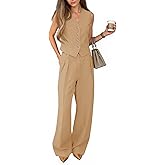 Cicy Bell Women's 2 Piece Outfits V Neck Pants Sets Crop Vest Blazer and Wide Leg Suit