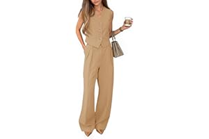 Cicy Bell Women's 2 Piece Outfits V Neck Pants Sets Crop Vest Blazer and Wide Leg Suit
