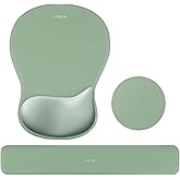 MOSISO Wrist Rest Support for Mouse Pad&Keyboard Set, Ergonomic Mousepad&Coaster, Non-Slip Base Home/Office Rectangular Easy Typing Cushion Pad with Soft Cloth&Curved Concave Memory Foam, Green