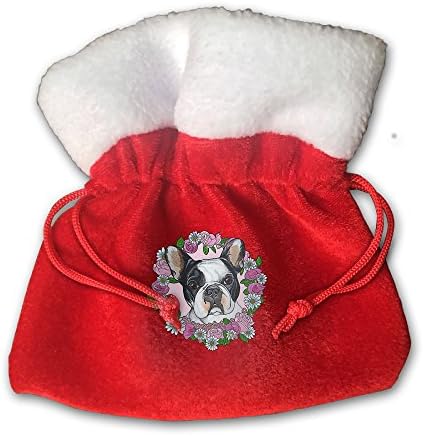 French Bulldog Red Gold Velvet Drawstring Stocking Bag Christmas Gift Bags,Santa Sack Candy Party Cookie Bags Wedding Gift Bags