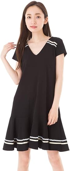 Amazon ファス Fas ワンピース T2 T3 T4サイズ 大人ワンピース レディース 半袖 無地 Vネック 膝丈 ワンピース 上品 大きいサイズ Fille A Suivre T4 ブラック ワンピース チュニック 通販