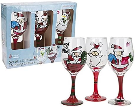Hand Painted Christmas Wine Glasses Set Of 3 Amazon De Kuche Haushalt