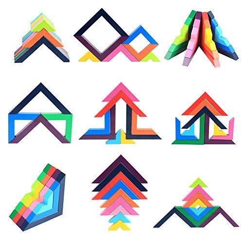 Ayeboovi Wooden Building Blocks for Preschool Children(Aged 3+), Shape & Color Recognition Geometric Chunky Wood Educational Toys for Kids to Learn Space and Balance Skills