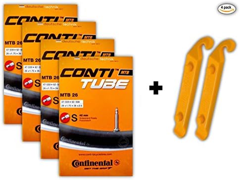 Continental 26x1.75-2.5 MTB 42mm Presta Valve Tubes (Pack of 4 w/ 2 Conti Tire Levers) …