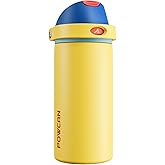 POWCAN 18 oz Stainless Steel Water Bottle: 2-in-1 Push-Button Spout & Quick-Flip Straw, Leakproof, Cold 24Hrs, Fits Car Cup Holder, Insulated Sports Water Bottle for Women, Girls (Red Apple Charm)