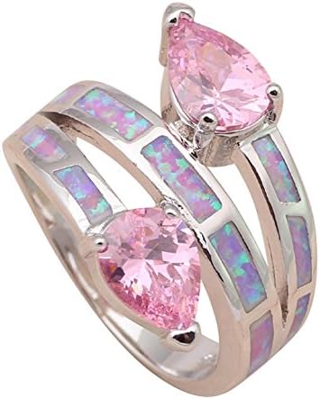 Bling Jewellry Pink Crystal Pink Fire Opal 925 Sterling Silver Rings USA Size #6#7#7.5#8.5#9 Or719A