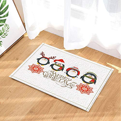 3D Digital Printing Kids Decor Cute Penguins with Christmas for New Year Bath Rugs Non-Slip Doormat Floor Entryways Indoor Front Door Mat Kids Bath Mat 15.7x23.6in Bathroom Accessories
