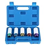8MILELAKE 5pcs Impact Drive Lug Nut Socket 1/2inches Thin Wall Wheel Rim Protector Tool 15mm 17mm 19mm 21mm 22 mm
