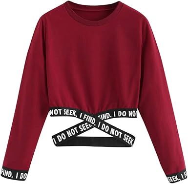 Whycat I Do Not Seek I Find Slogan Sweatshirt Cropped Tops Women Cross Bandage Letter Printed Sweatshirts Pullover Plain Long Sleeve T Shirt Cute Girls School Casual Tops Amazon Co Uk Clothing