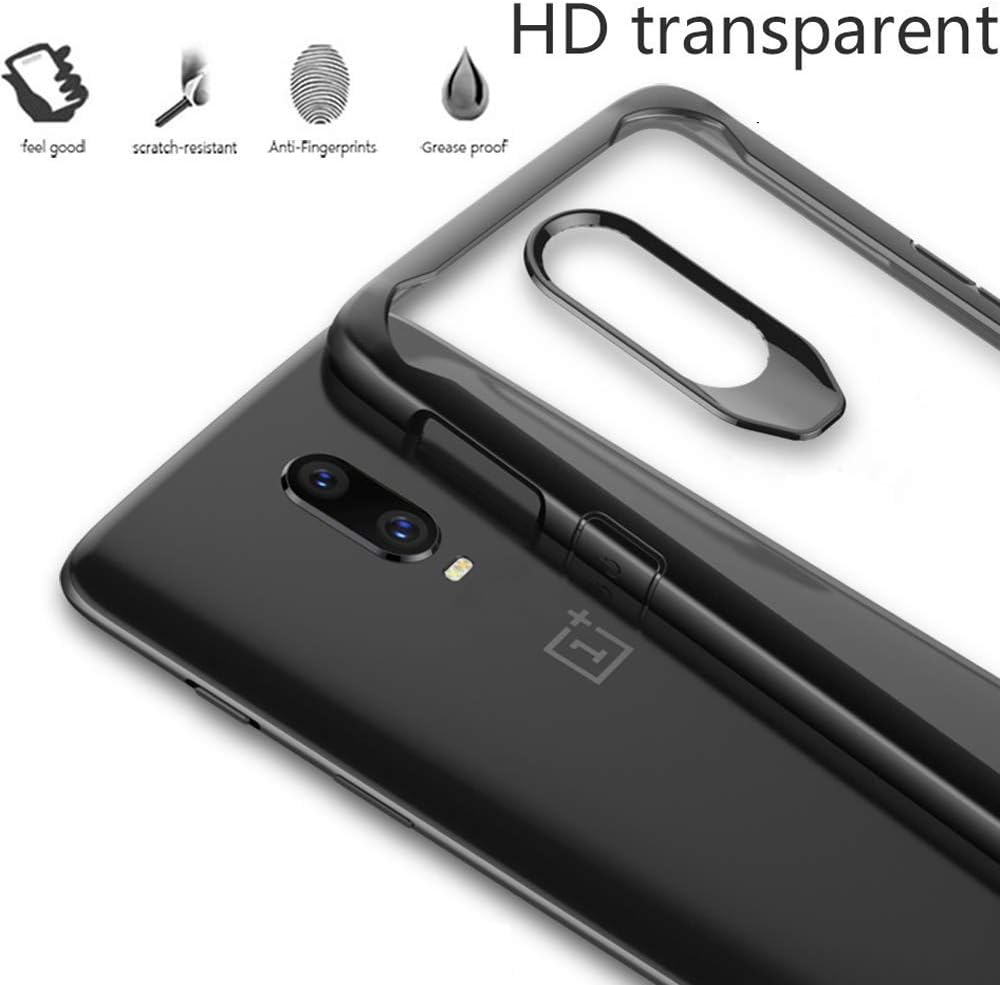 Febelo Cases for One Plus 7 | Transparent Back with Soft Side Bumper | Drop Protection | Inside Air Cusion | Back Cover for OnePlus 7 - Hard Transparent with Black Border