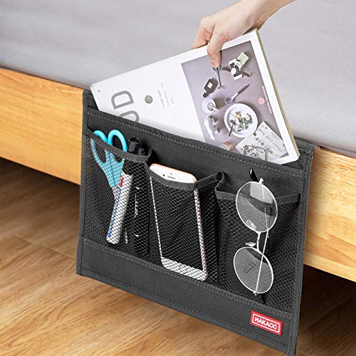 HAKACC Bedside Organiser, Black Bedside Pocket Bedside Storage Organiser for Bunk Bed Sofa Sorting Book Phone Tablet Glasses