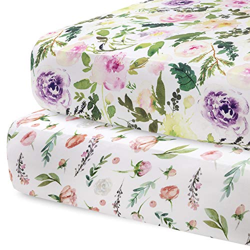 Pobibaby - 2 Pack Premium Fitted Baby Girl Crib Sheets for Standard Crib Mattress - Ultra-Soft Cotton Blend, Safe and Snug, and Stylish Floral Crib Sheet (Allure)