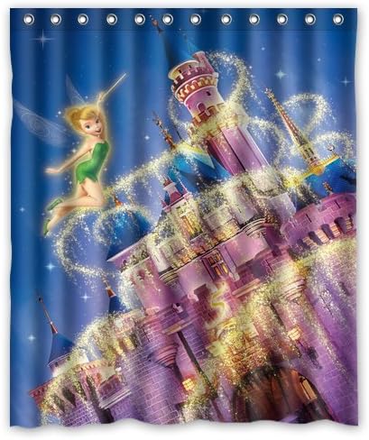 Personalized Custom Tinkerbell Castle Bathroom Shower Curtain, WaterProof Polyester Fabric 60" x 72" Shower Curtain