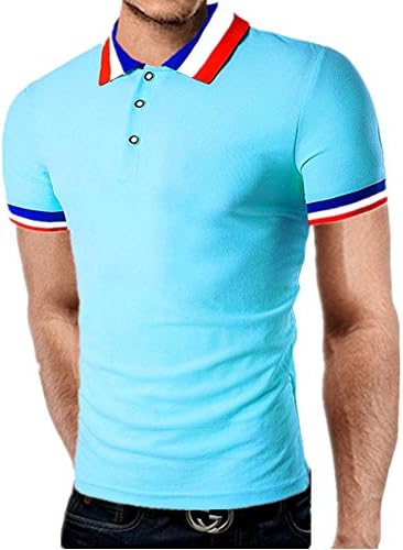 Men's Polo Shirt Short Sleeve Casua by QWQHIl (M, Sky Blue)