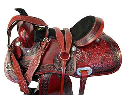 Roping Show Horse Trail Roper Western Ranch Saddle 15 16 17 Floral Tooled Leather (16″)