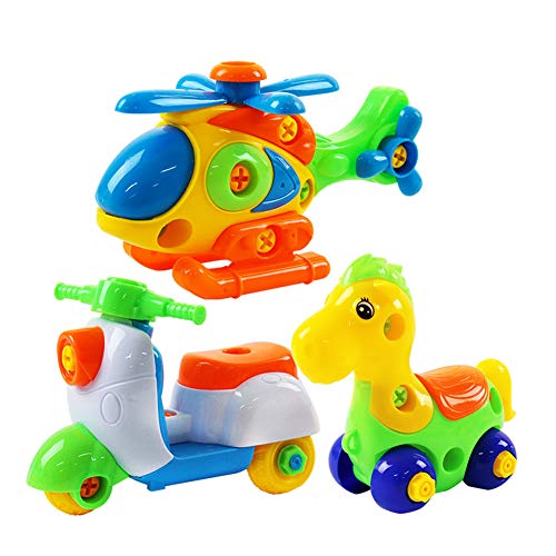DishyKooker Children Hands-on Assembling Nut Tool Combination Detachable Puzzle Dis-Assembly Education Toy for Kids Disassembly Toys [Motor + Aircraft + Pony - PVC Bag]