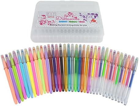 Gel Pen Set with Case – Soaked, Glitters, Neon - Fine Point - Perfect for Coloring Books (36 Pieces)